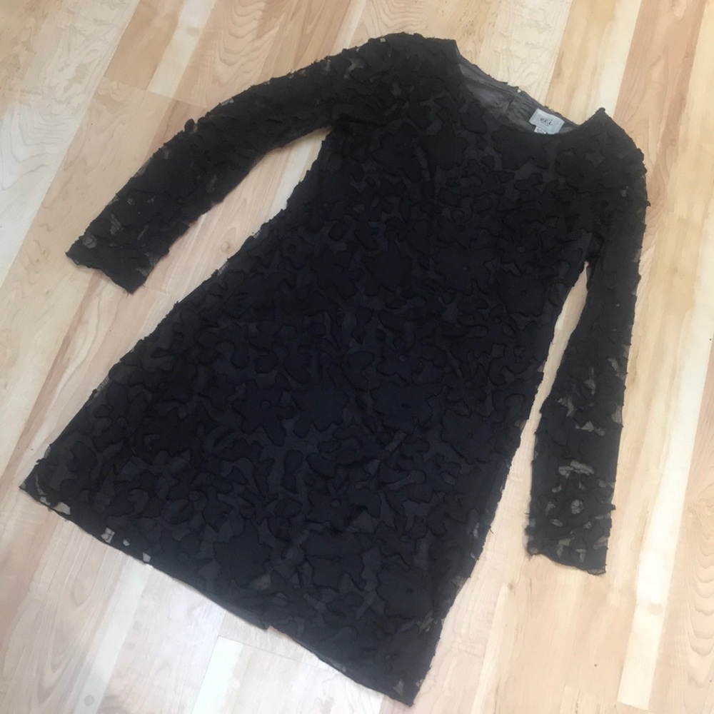 ECI New York black lace, long sleeve dress
